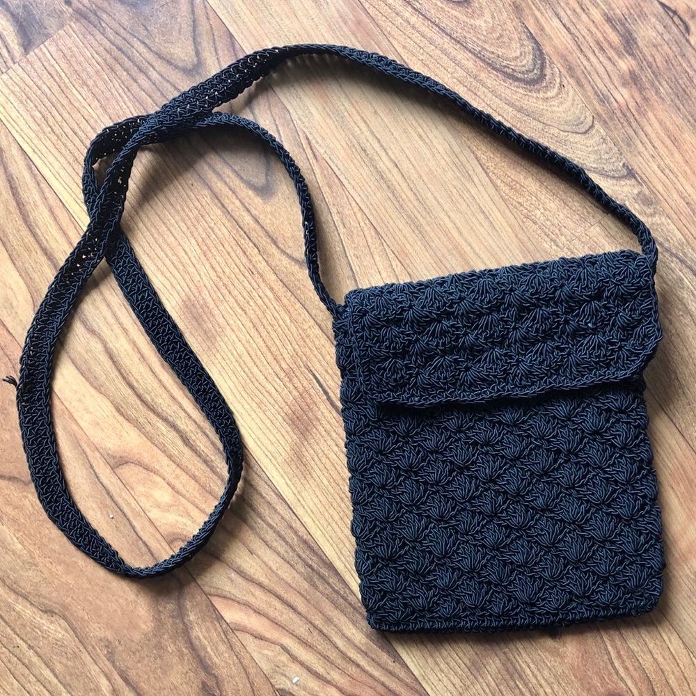 Kathy Ireland Black Crochet Crossbody Bag